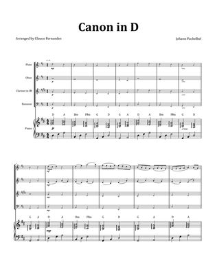 Canon by Pachelbel - Woodwind Quartet with Piano and Chord Notation