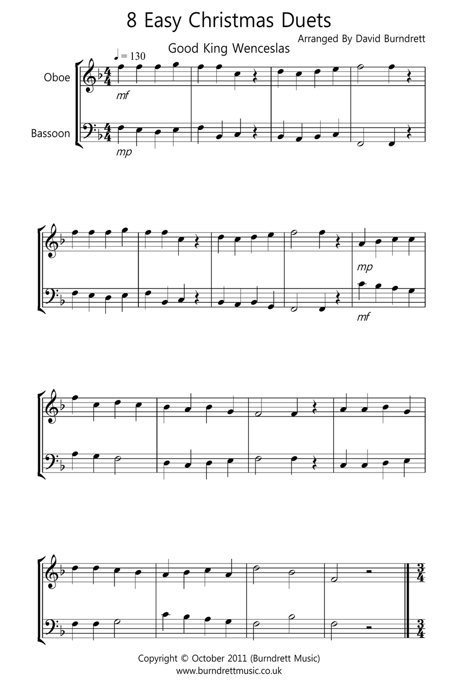 8 Christmas Duets for Oboe And Bassoon Woodwind Duet scores gallery preview page 1