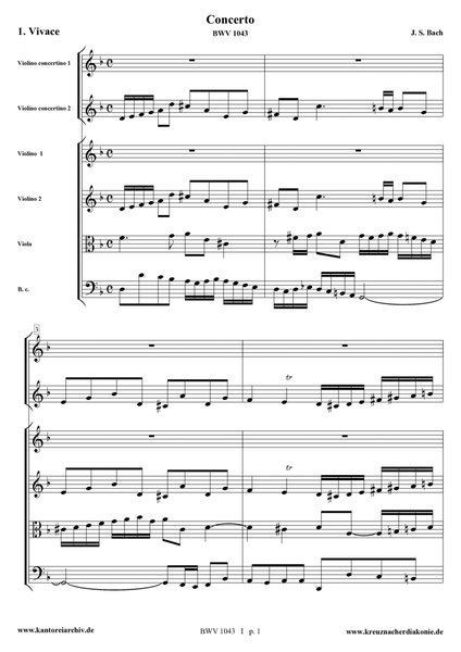 Concerto for 2 Violins in D minor BWV 1043 complete score. image number null