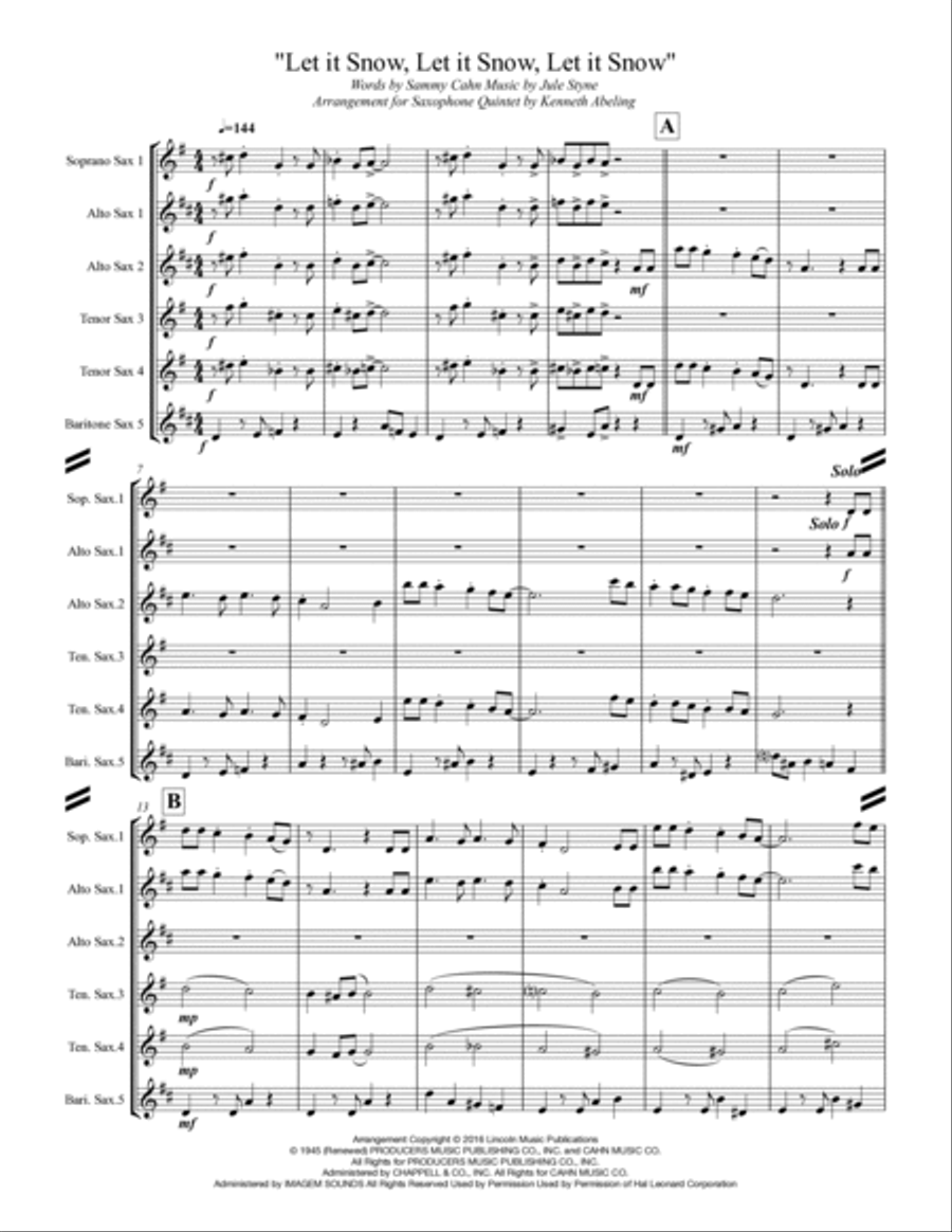 Let It Snow! Let It Snow! Let It Snow! Saxophone Quintet scores gallery preview page 2