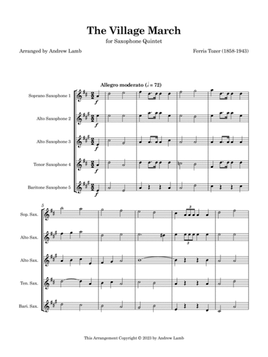 The Village March (by Ferris Tozer, arr. for Saxophone Quintet) image number null