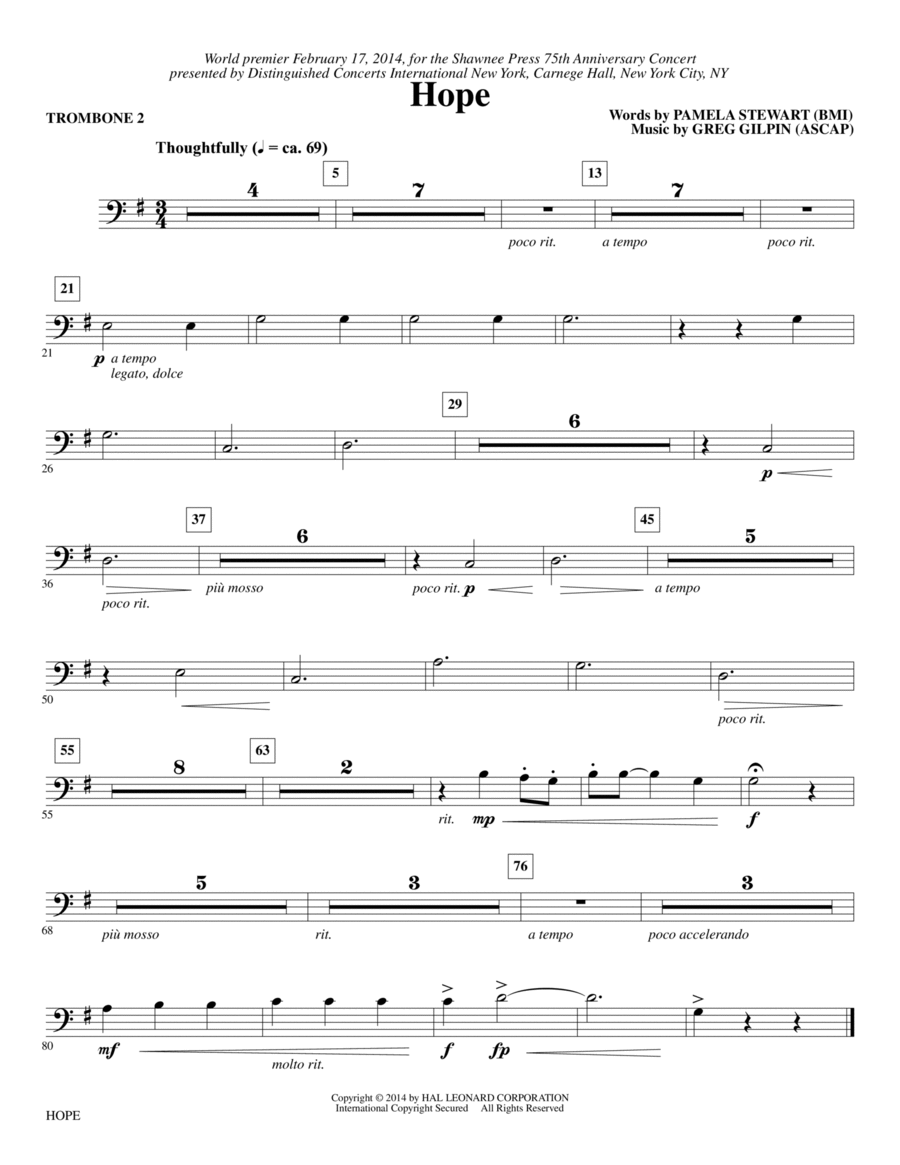 Hope - Trombone 2 Choir scores gallery preview page 1