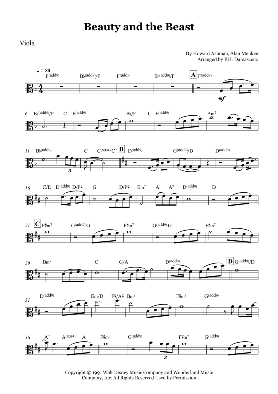 Beauty And The Beast Viola scores gallery preview page 1