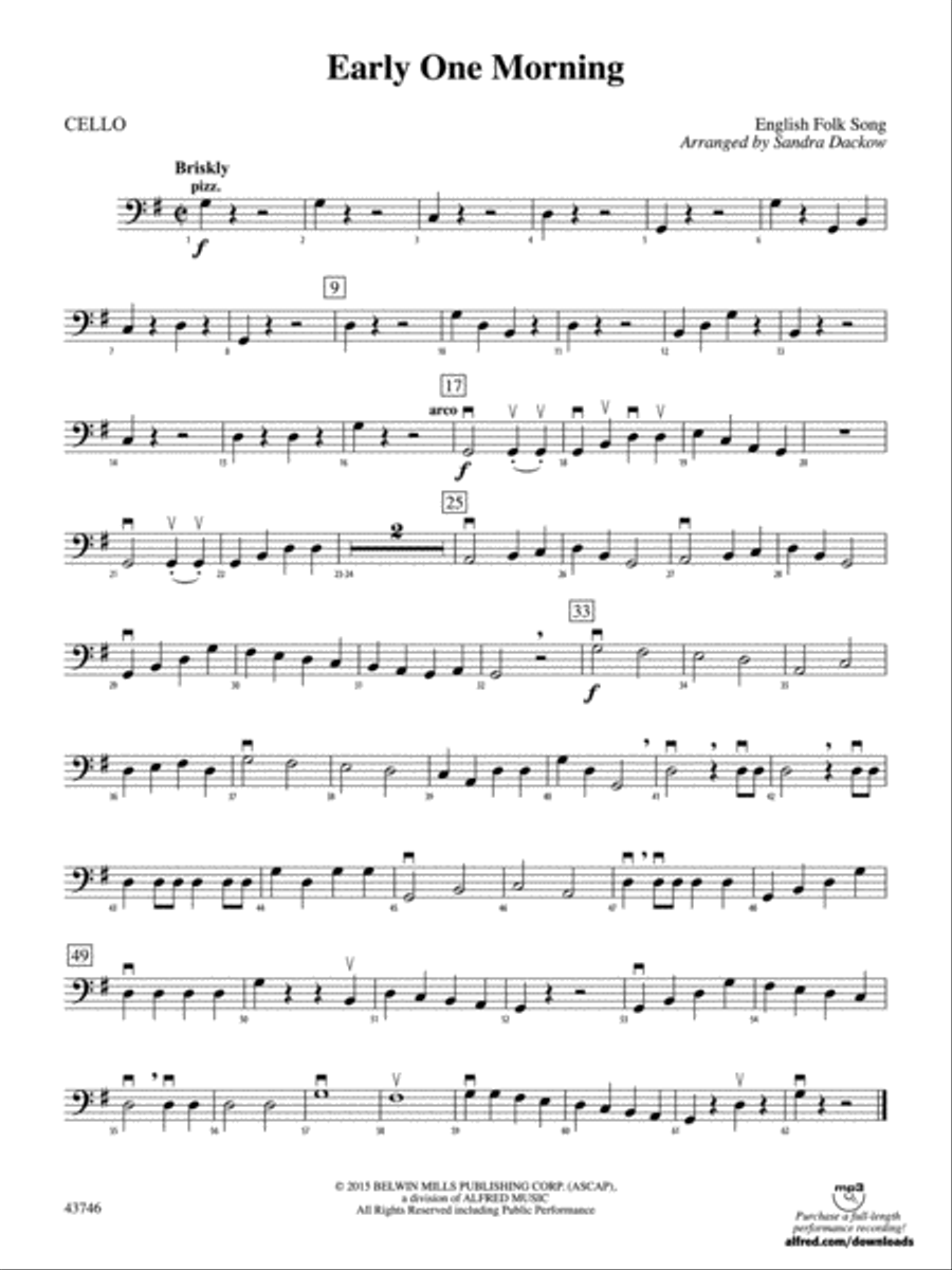 Early One Morning: Cello String Orchestra scores gallery preview page 1