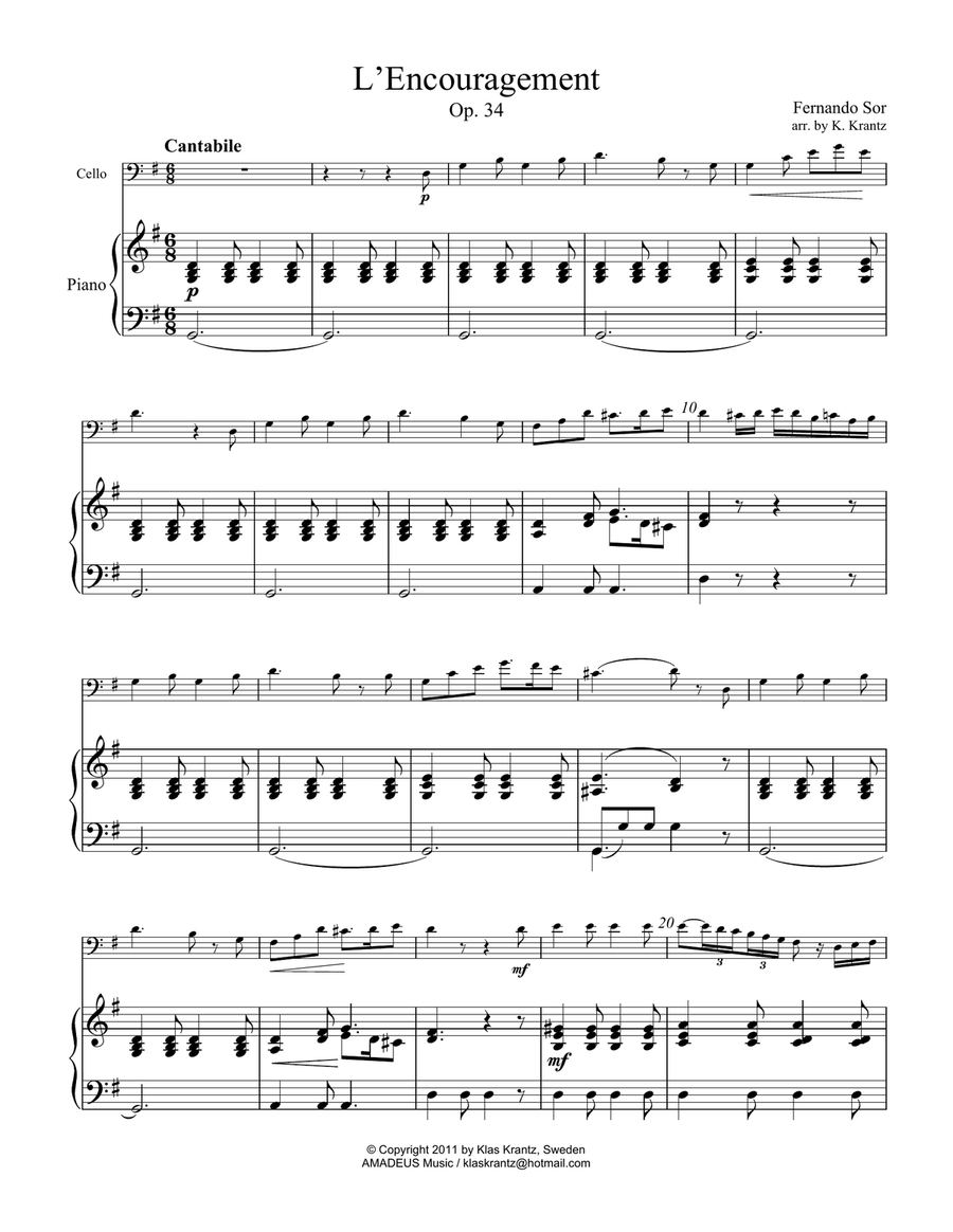 L'Encouragement Op. 34 for cello and piano Piano scores gallery preview page 2