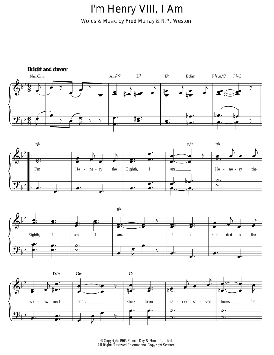 I'm Henry VIII, I Am Piano, Vocal scores gallery preview page 1