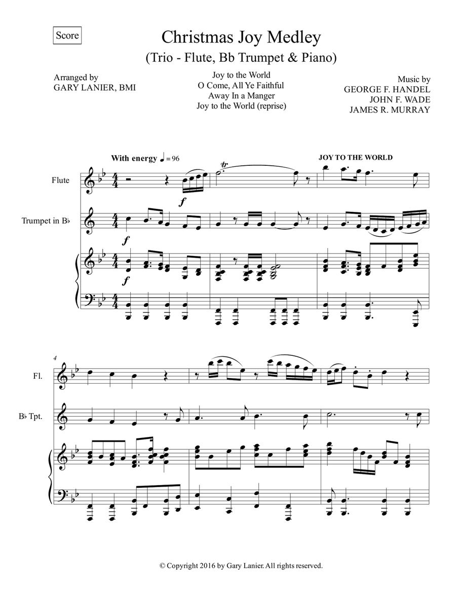 CHRISTMAS JOY MEDLEY (Trio – Flute, Bb Trumpet & Piano with Parts) Flute scores gallery preview page 2