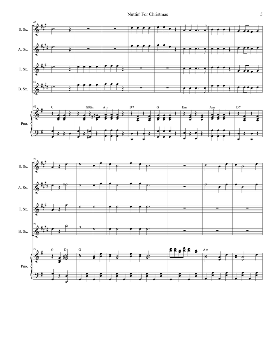 Nuttin' For Christmas Nuttin' For Christmas Saxophone Quartet scores gallery preview page 5