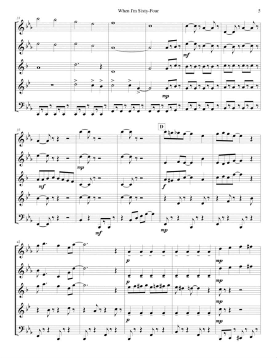 When I'm Sixty-four Woodwind Quintet scores gallery preview page 5