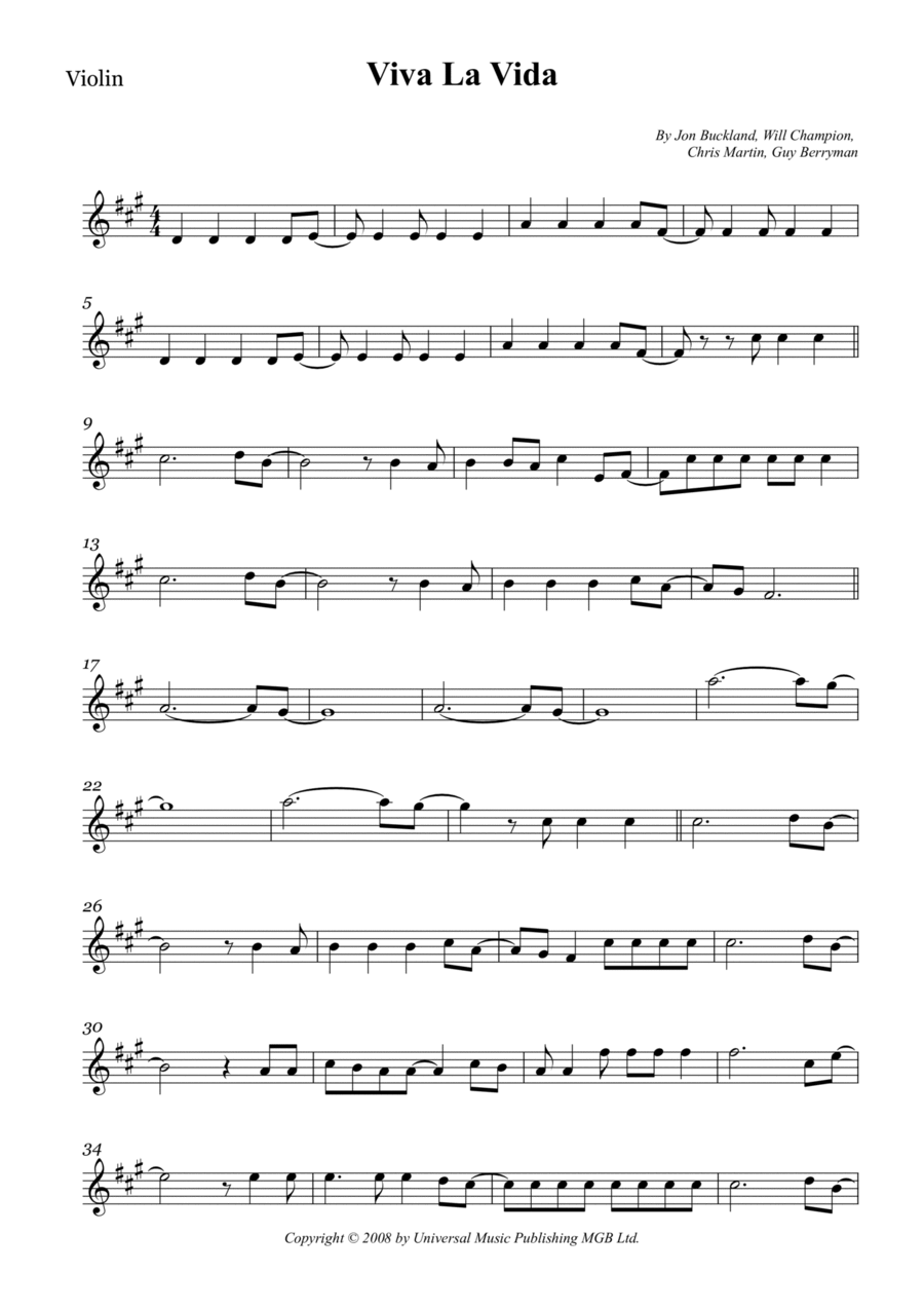 Viva La Vida Violin Solo scores gallery preview page 1