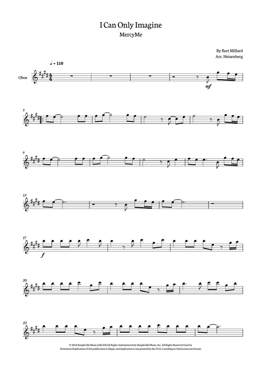 I Can Only Imagine I Can Only Imagine Oboe Solo scores gallery preview page 1