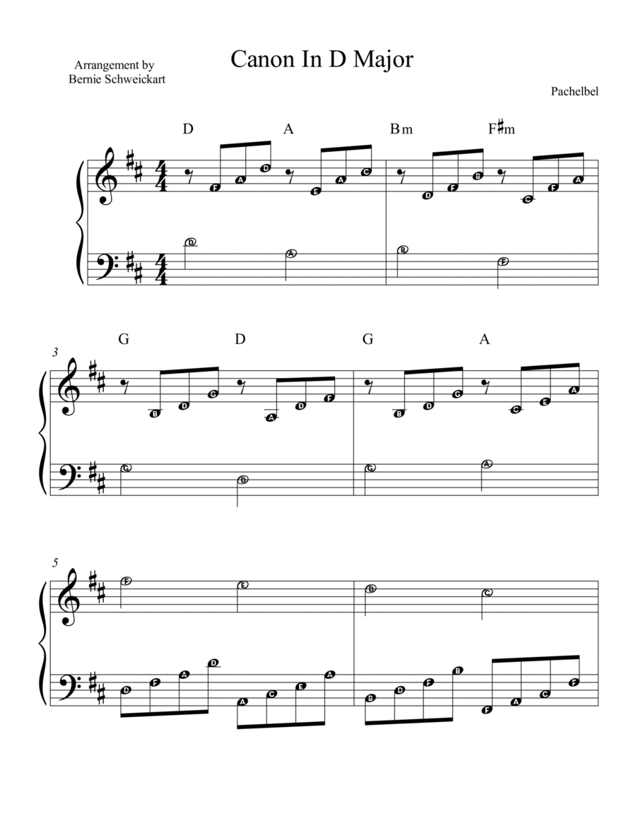 Pachelbel's Canon In D (Big Note Version)with fingering Easy Piano scores gallery preview page 1