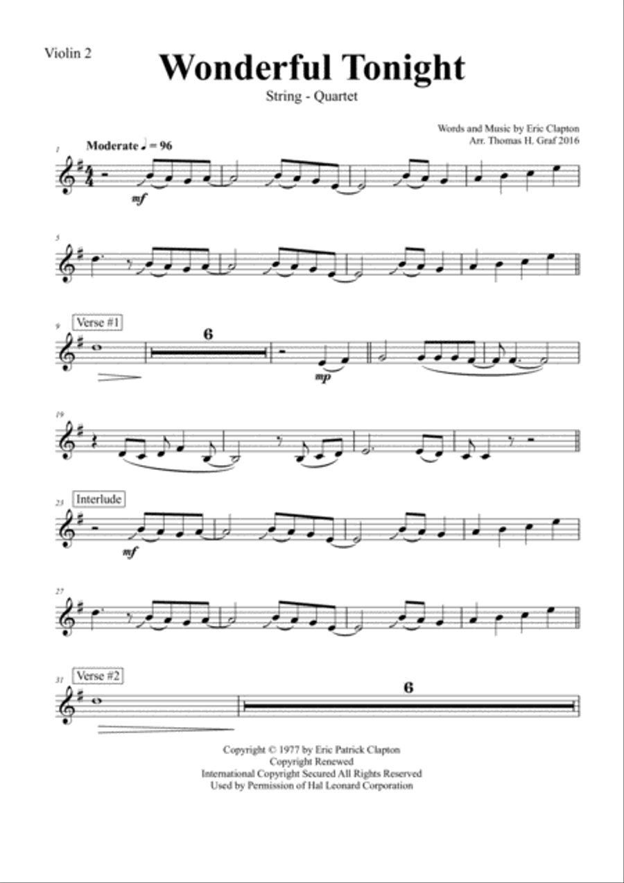 Wonderful Tonight String Quartet scores gallery preview page 6