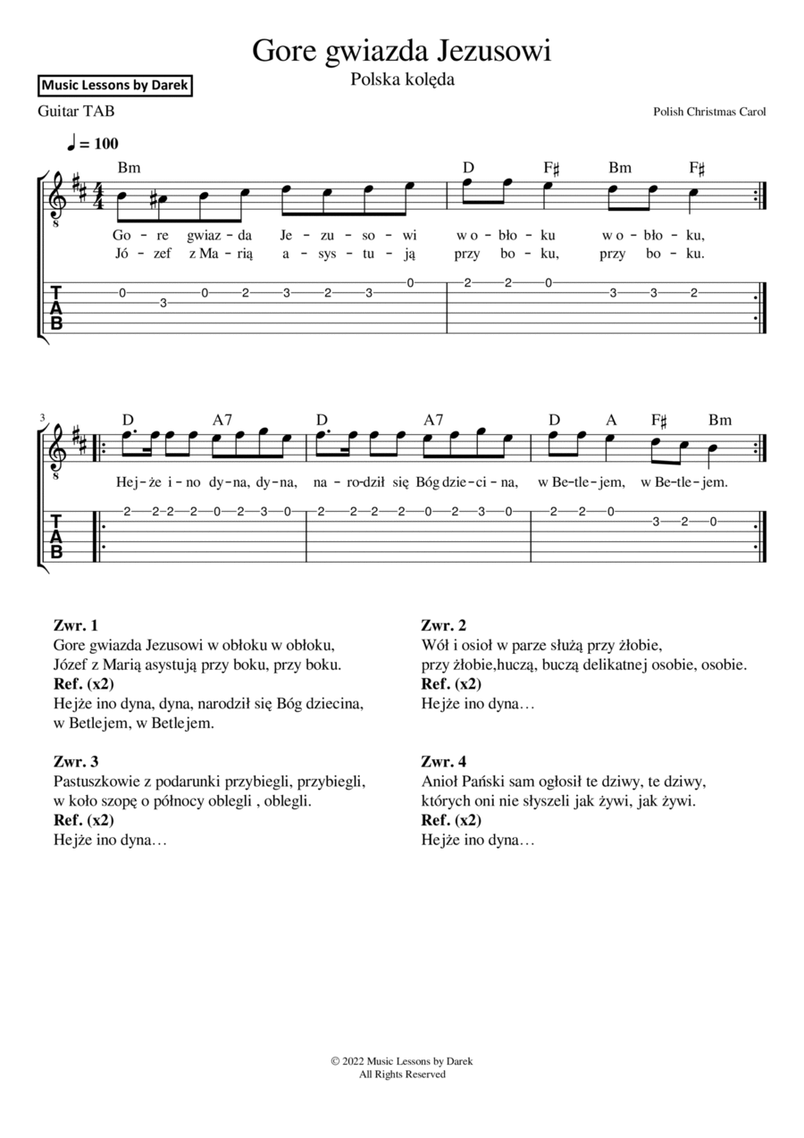 Gore gwiazda Jezusowi (Polish Christmas Carol) [GUITAR TAB] Guitar Tablature scores gallery preview page 1