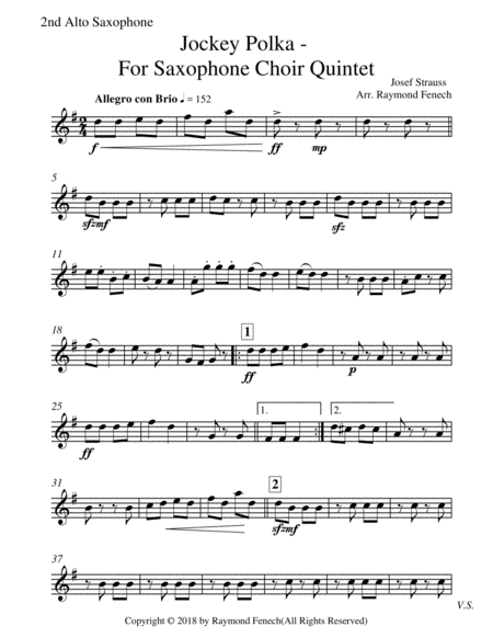 Jockey Polka (Josef Strauss) - for Saxophone Choir Quintet (Soprano Saxophone; 2 Alto Saxophones; Te image number null