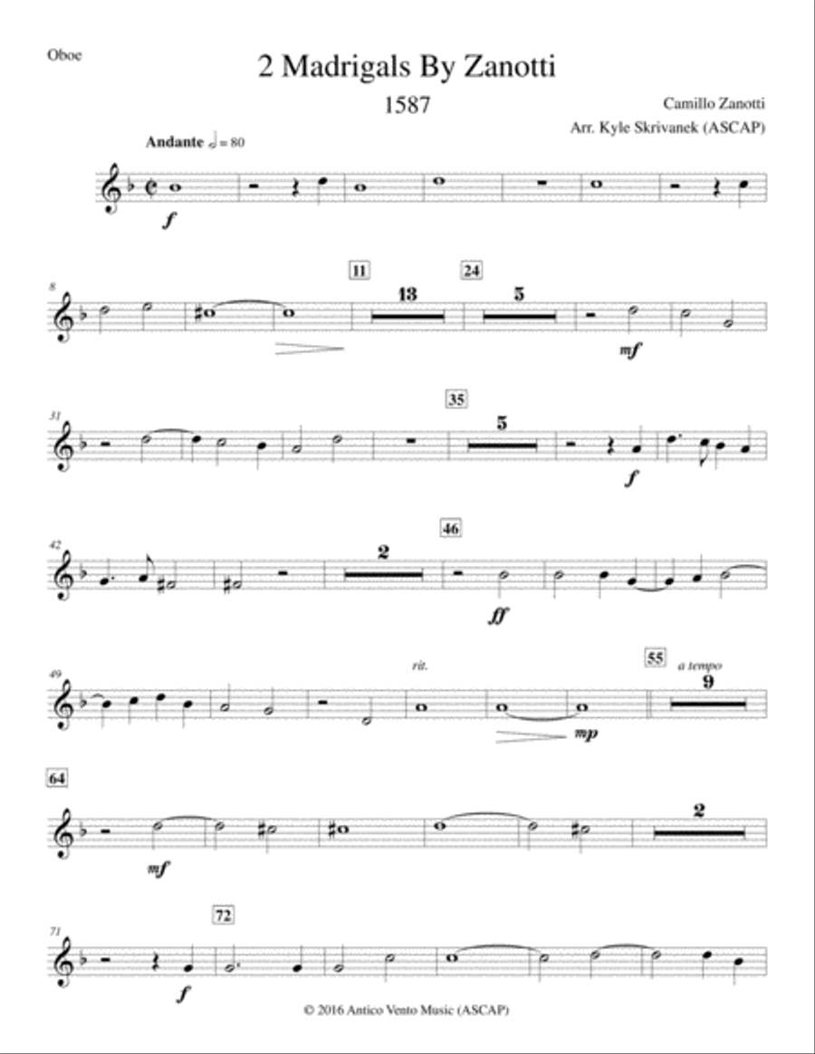 Two Madrigals By Zanotti Concert Band scores gallery preview page 3