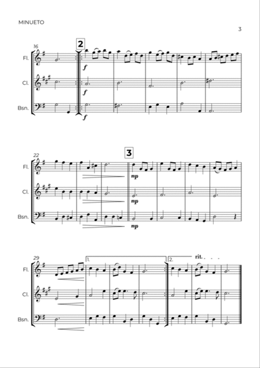 MINUETO - BACH - WIND TRIO (FLUTE, CLARINET & BASSOON) Woodwind Trio scores gallery preview page 3