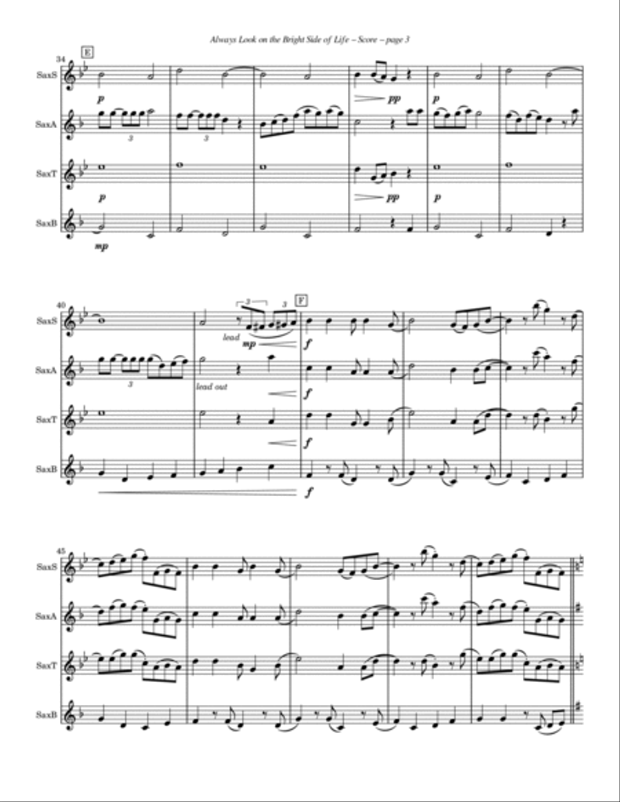 Always Look On The Bright Side Of Life Saxophone Quartet scores gallery preview page 3