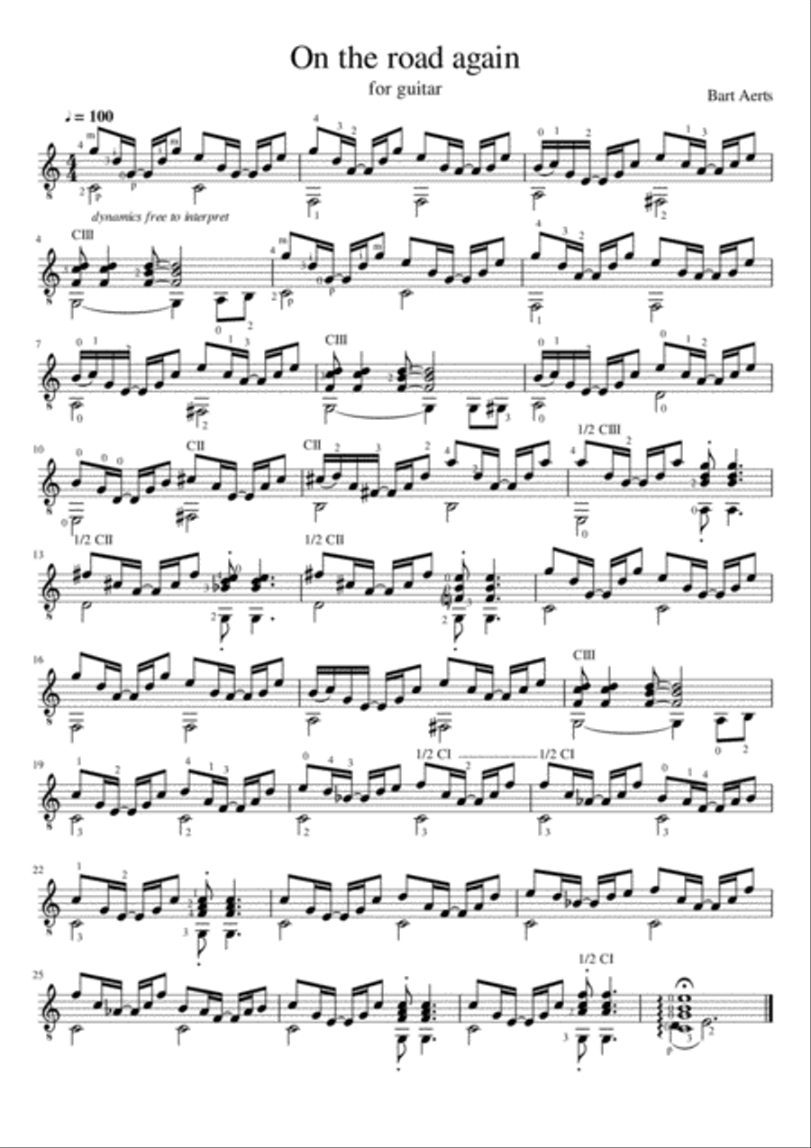 On the road again Guitar Solo scores gallery preview page 1