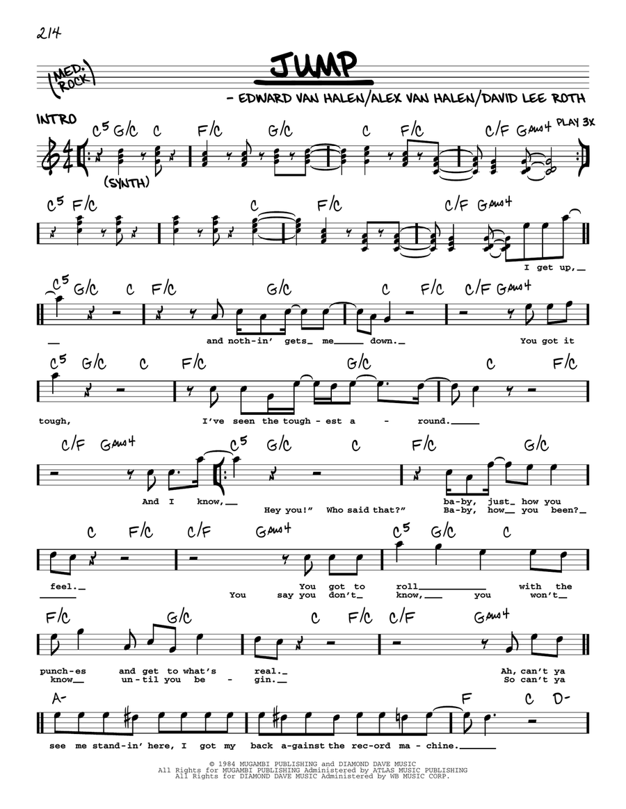 Jump by Van Halen Voice Digital Sheet Music Sheet Music Plus
