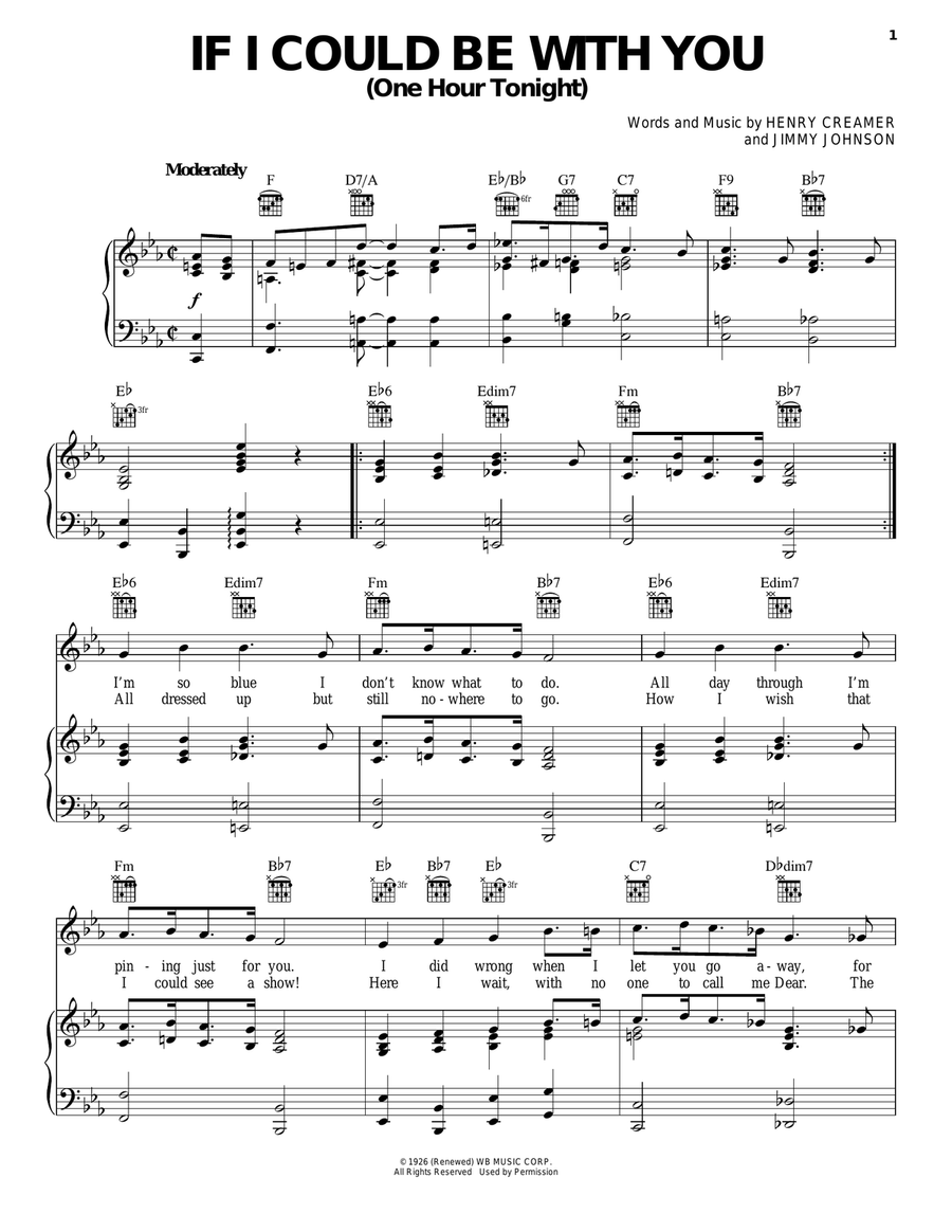 If I Could Be With You (One Hour Tonight) Piano, Vocal, Guitar scores gallery preview page 1