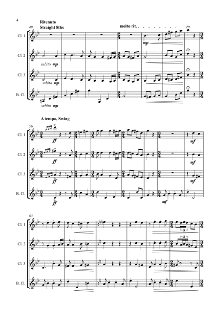 Hungarian Dance - in a Jazz Style - For Clarinet Quartet Clarinet Quartet scores gallery preview page 4
