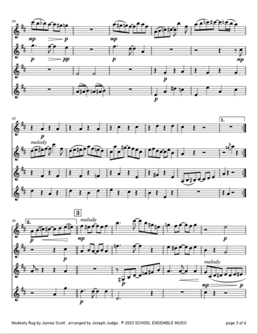 Modesty Rag by James Scott for Clarinet Quartet in Schools Clarinet Quartet scores gallery preview page 3