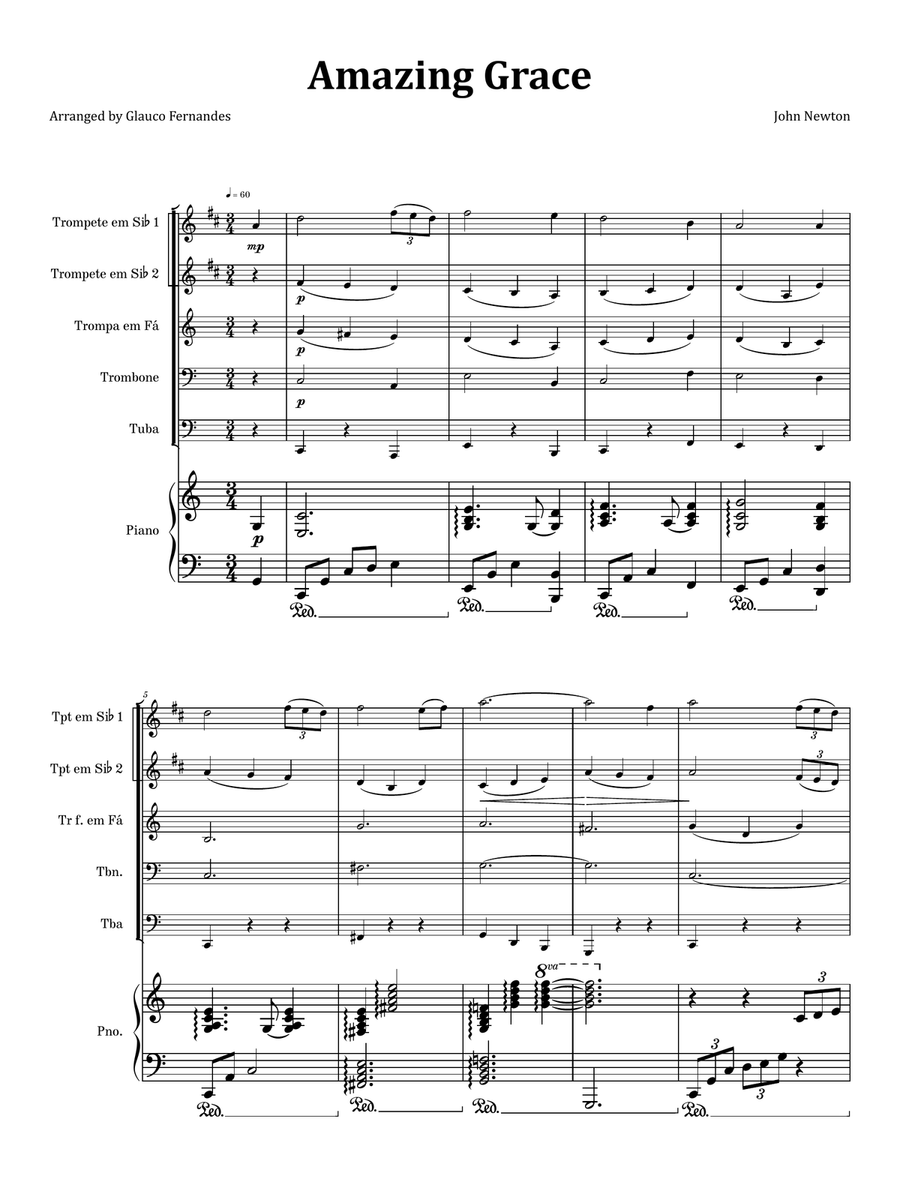 Amazing Grace - Brass Quintet & Piano Brass Quintet scores gallery preview page 1
