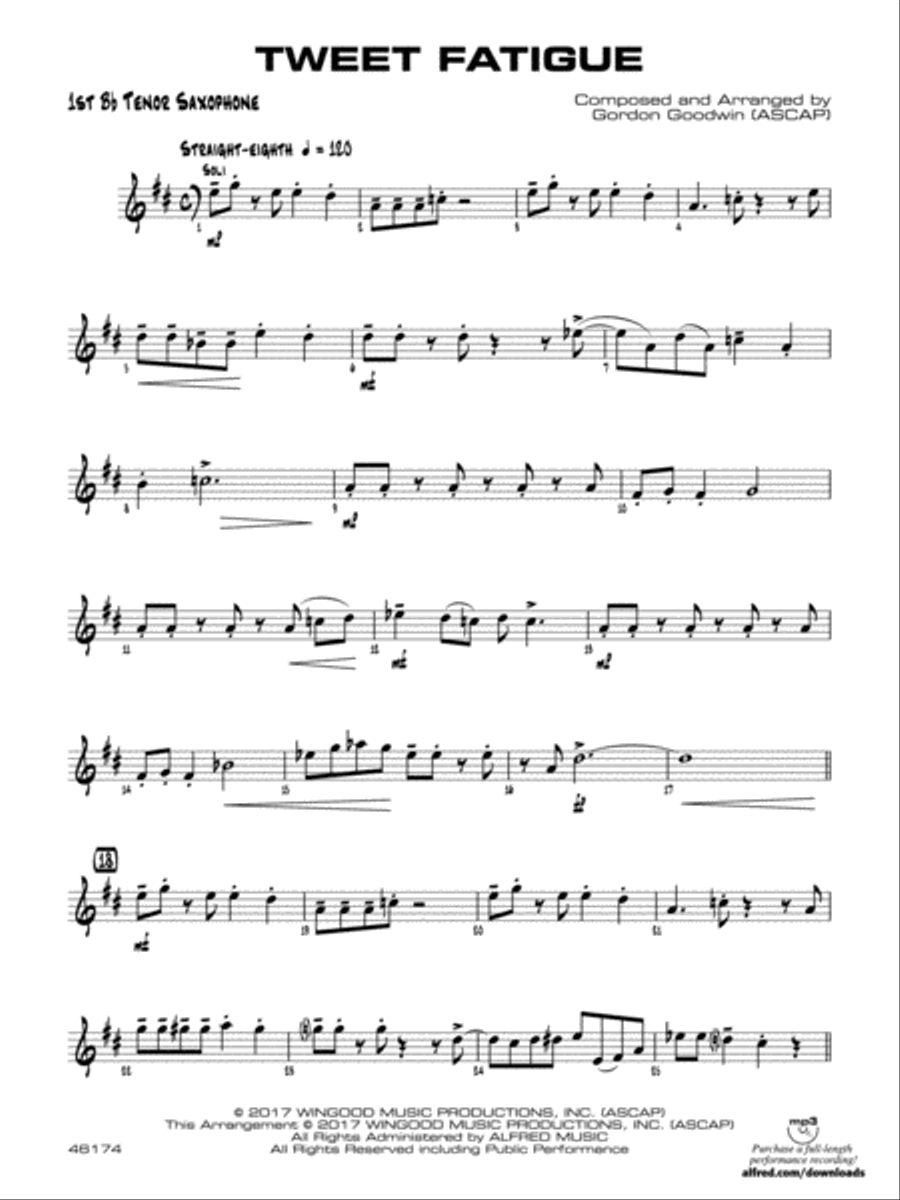 Tweet Fatigue: B-flat Tenor Saxophone Jazz Ensemble scores gallery preview page 1