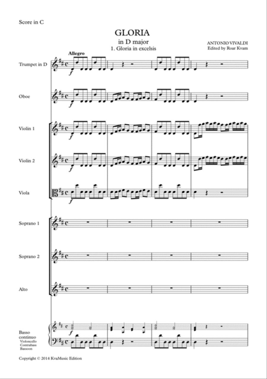 Vivaldi: Gloria in D major (SA soli, SSA choir edition) - Score Only