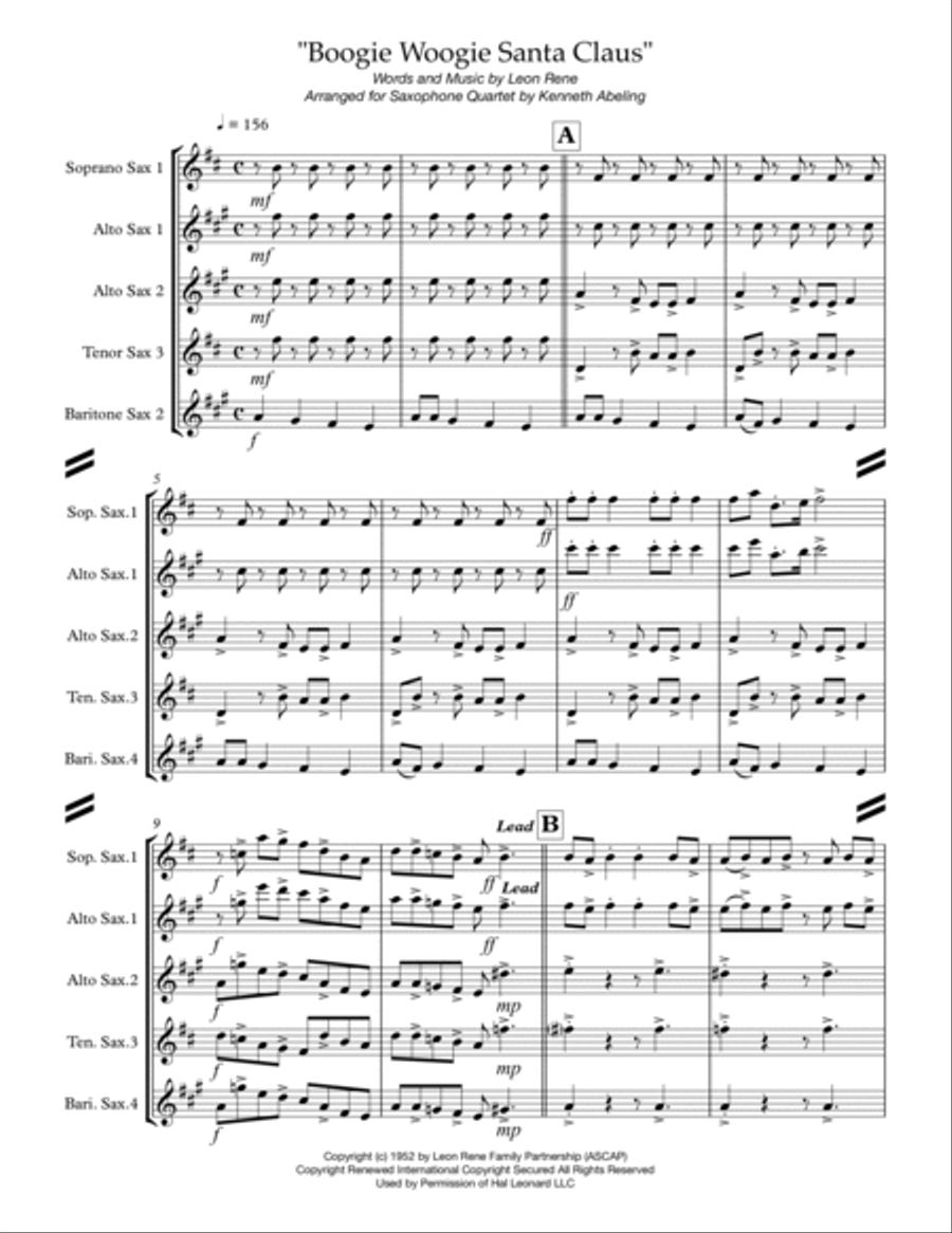 Boogie Woogie Santa Claus Saxophone Quartet scores gallery preview page 2
