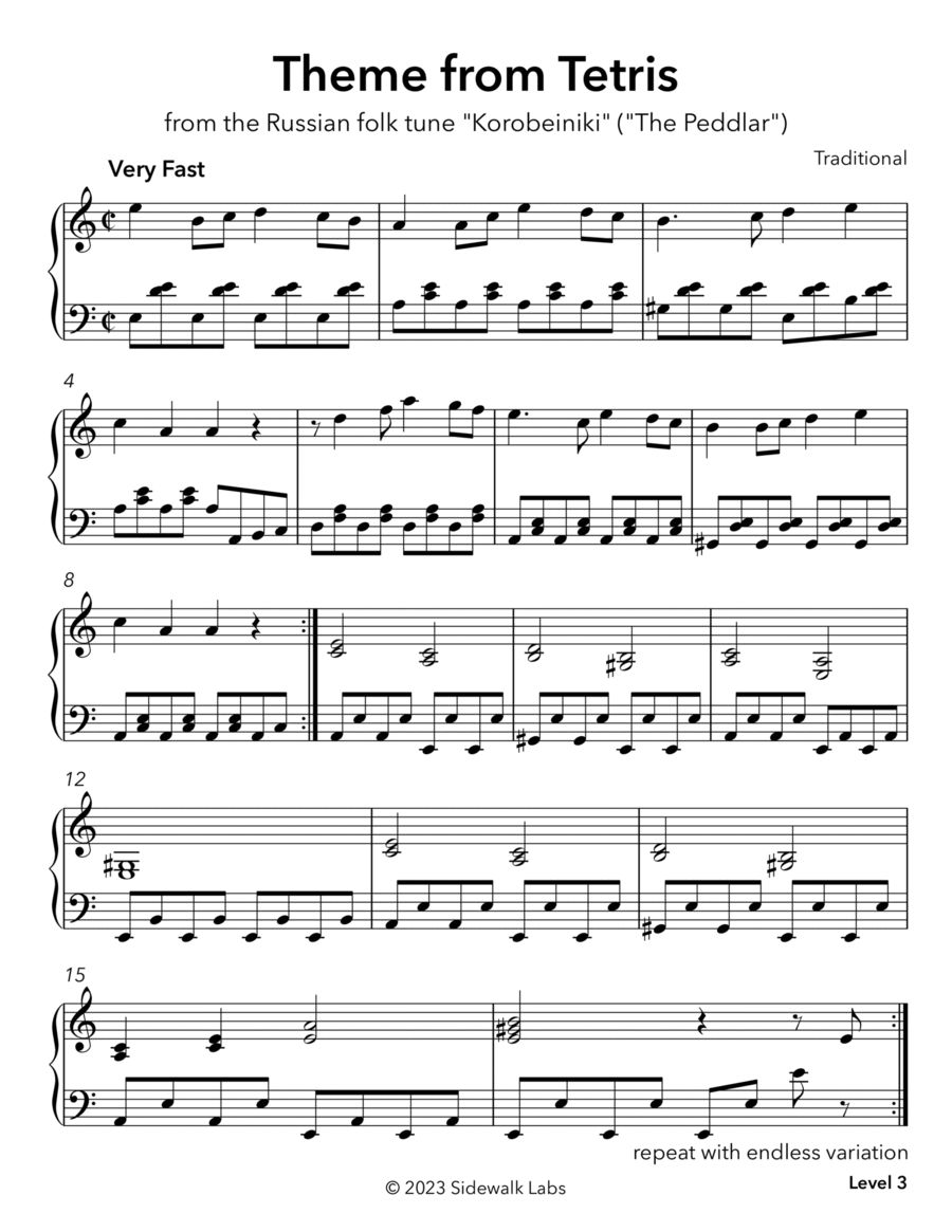 Tetris shop theme piano