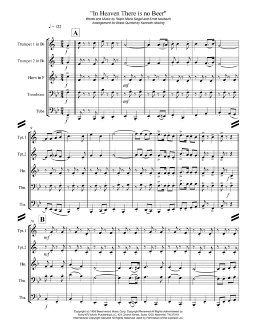 In Heaven There Is No Beer Brass Ensemble scores gallery preview page 2
