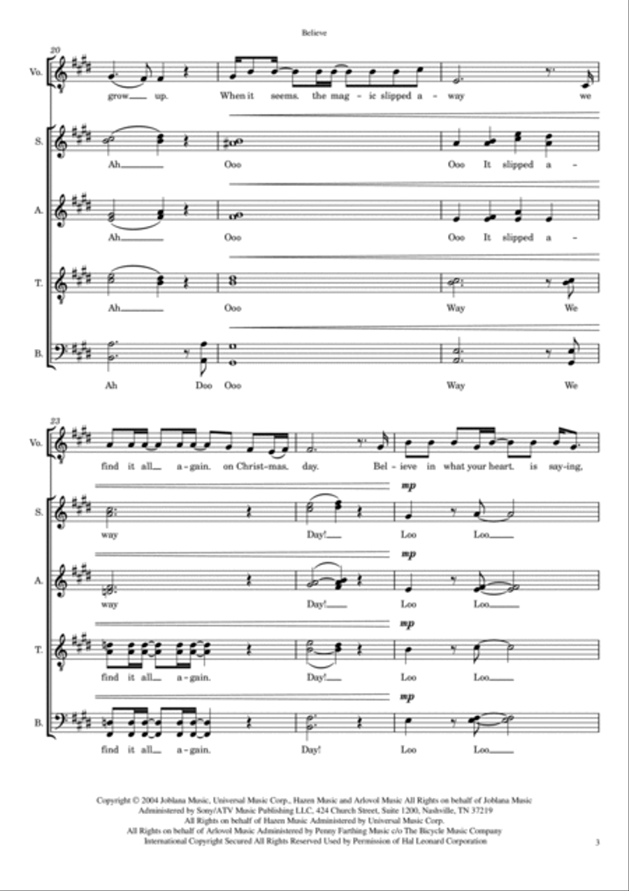 Believe Believe 4-Part scores gallery preview page 3
