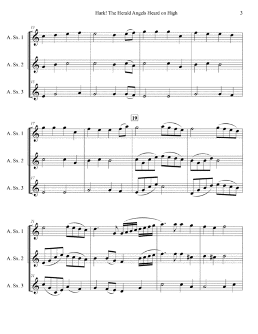 Hark! The Herald Angels Heard on High for Saxophone Trio (AAA or AAT) Woodwind Trio scores gallery preview page 3