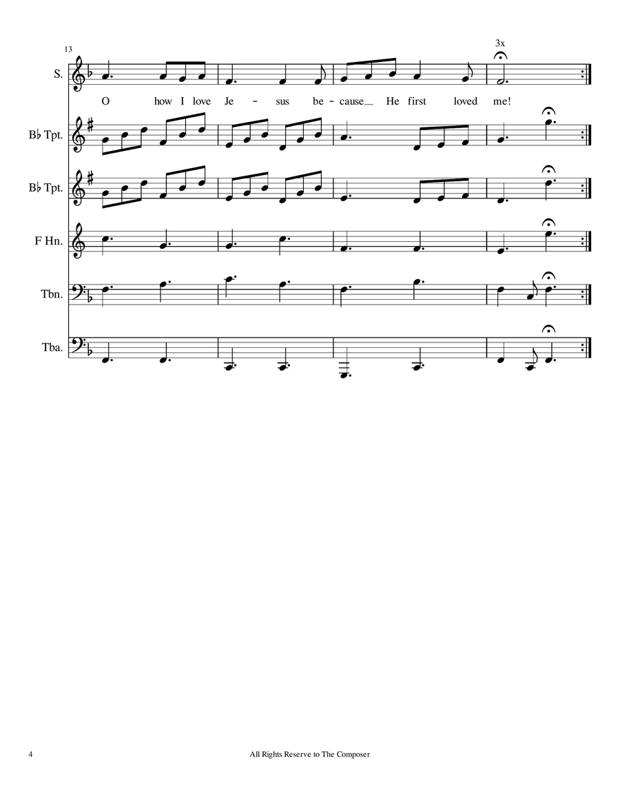 O How I Love Jesus Brass Ensemble scores gallery preview page 4