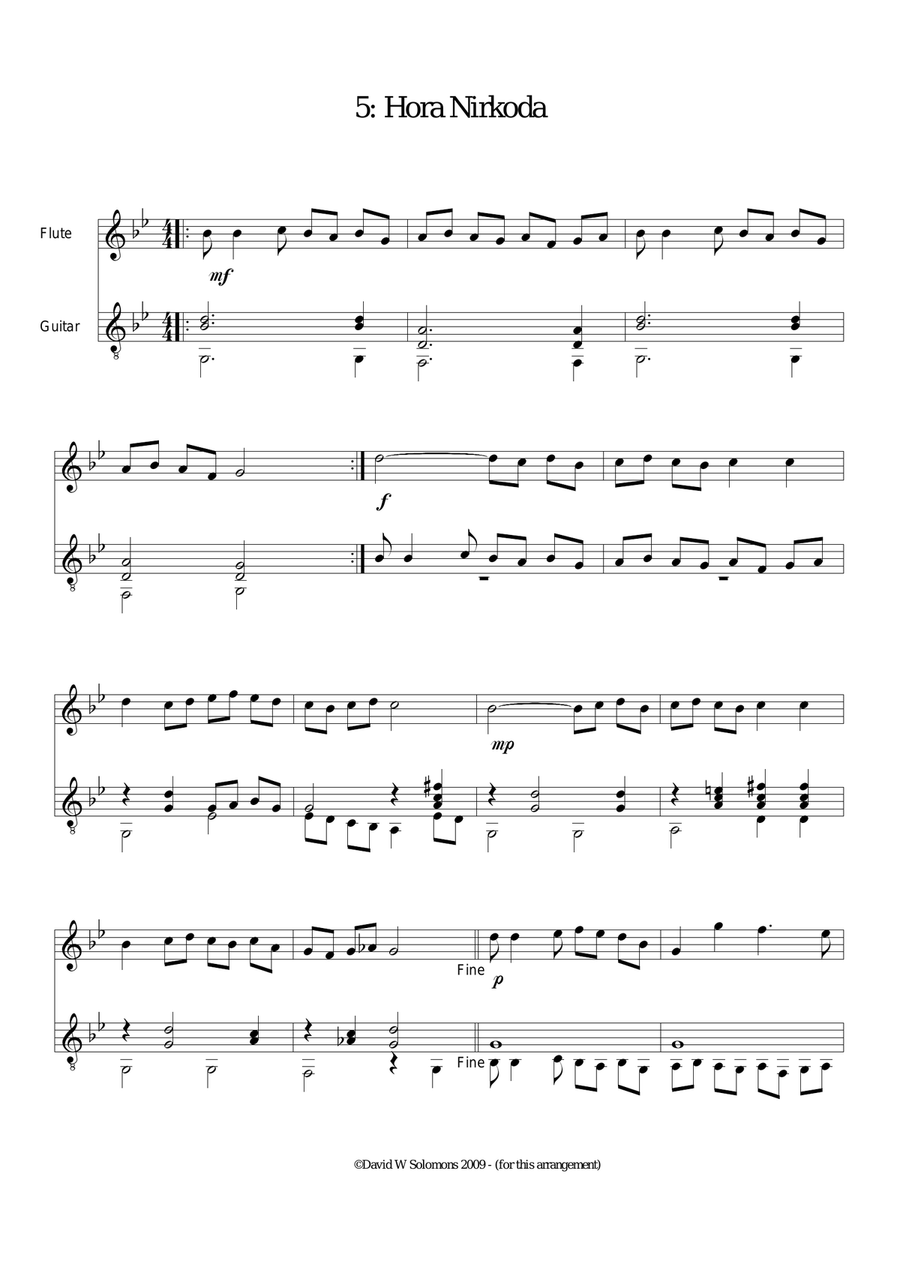 Hora nirkoda (Let's dance the hora) for flute and guitar Flute scores gallery preview page 1