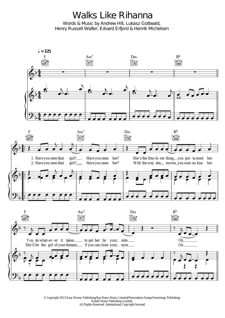 Walks Like Rihanna Piano, Vocal scores gallery preview page 1