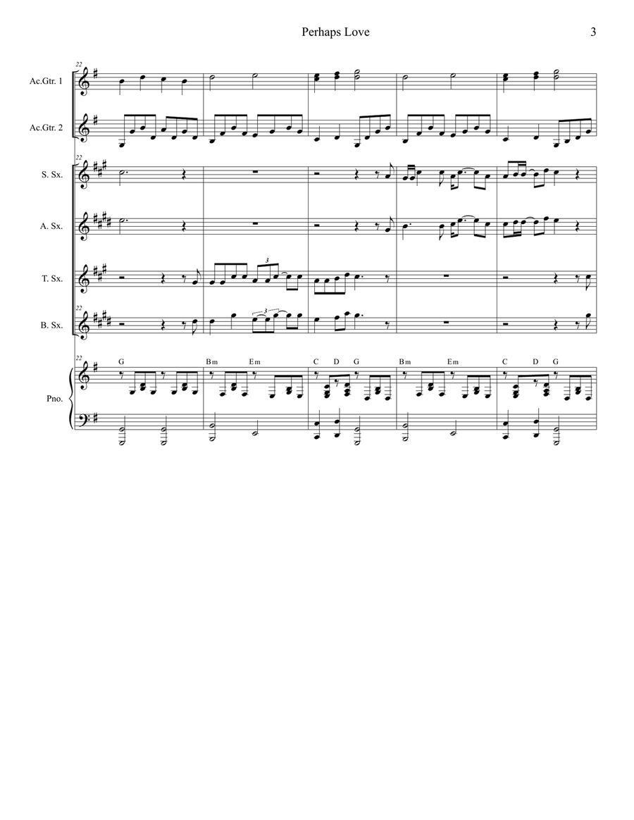 Perhaps Love Saxophone Quartet scores gallery preview page 3