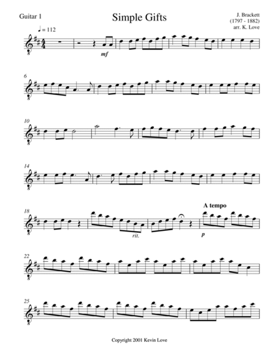 Simple Gifts (Guitar Quartet) - Score and Parts image number null