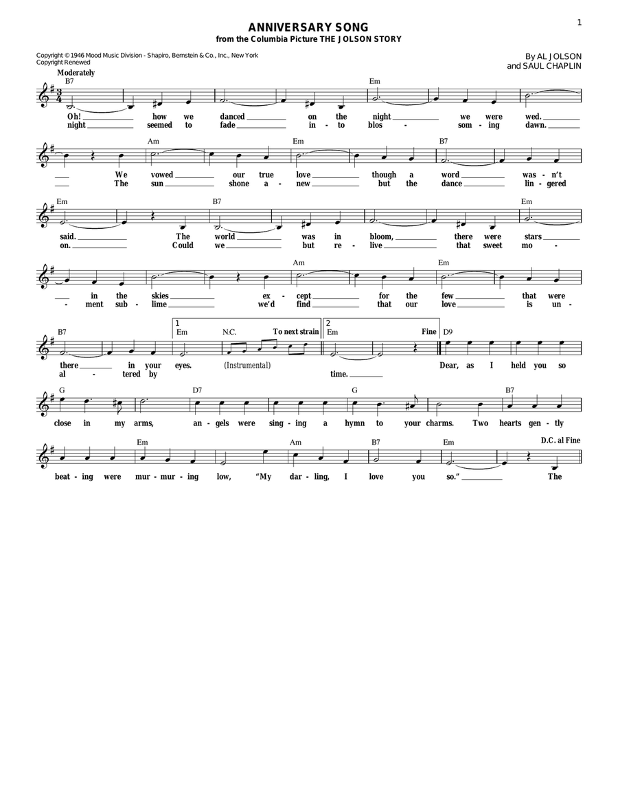 Anniversary Song Guitar scores gallery preview page 1