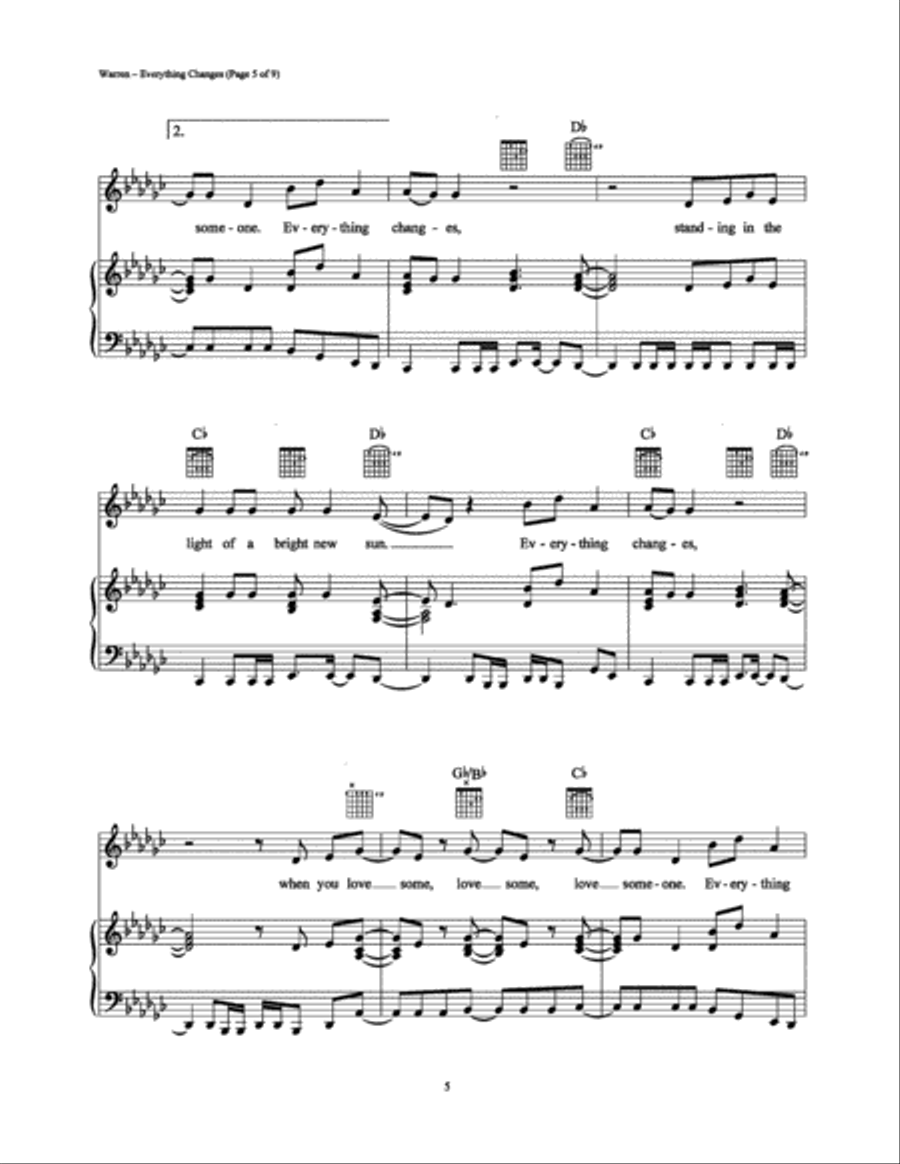 Everything Changes Piano, Vocal, Guitar scores gallery preview page 5