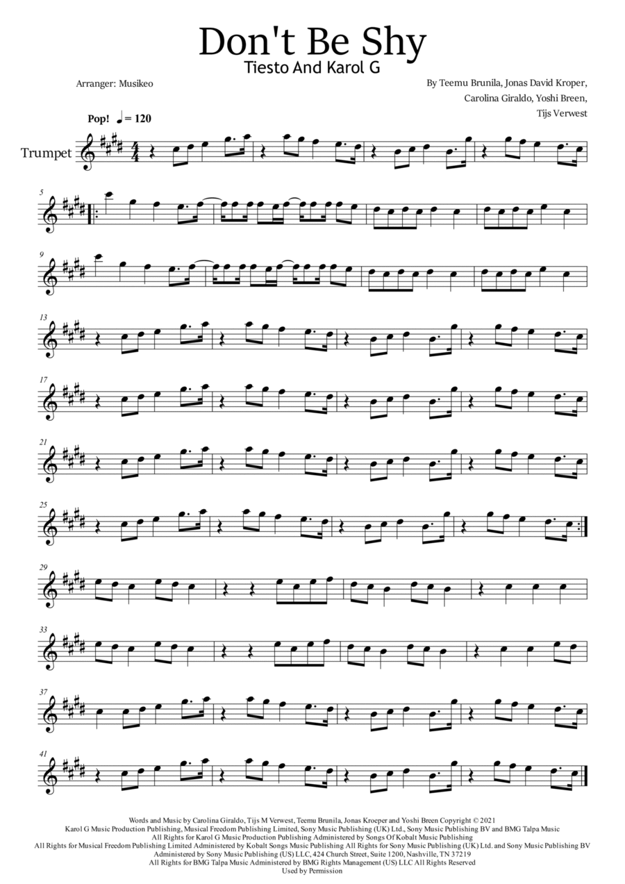 Don't Be Shy B-Flat Trumpet scores gallery preview page 1