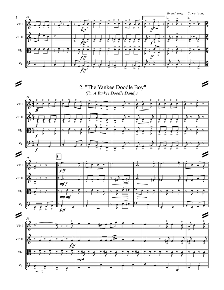 A Patriotic Medley by George M. Cohan (for String Quartet) String Quartet scores gallery preview page 3