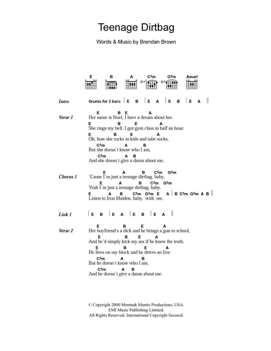 Teenage Dirtbag Easy Guitar scores gallery preview page 1