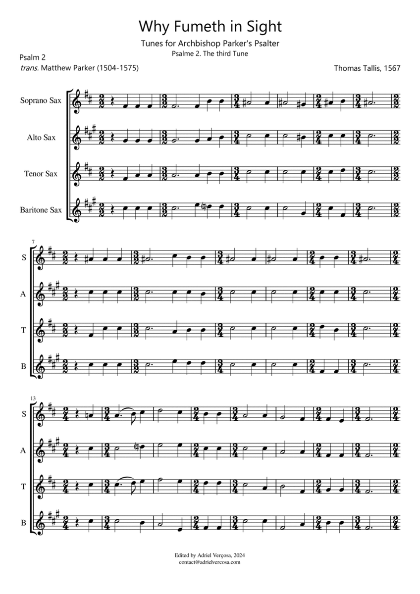 Why Fumeth in Sight - Sax Quartet - Score Only image number null