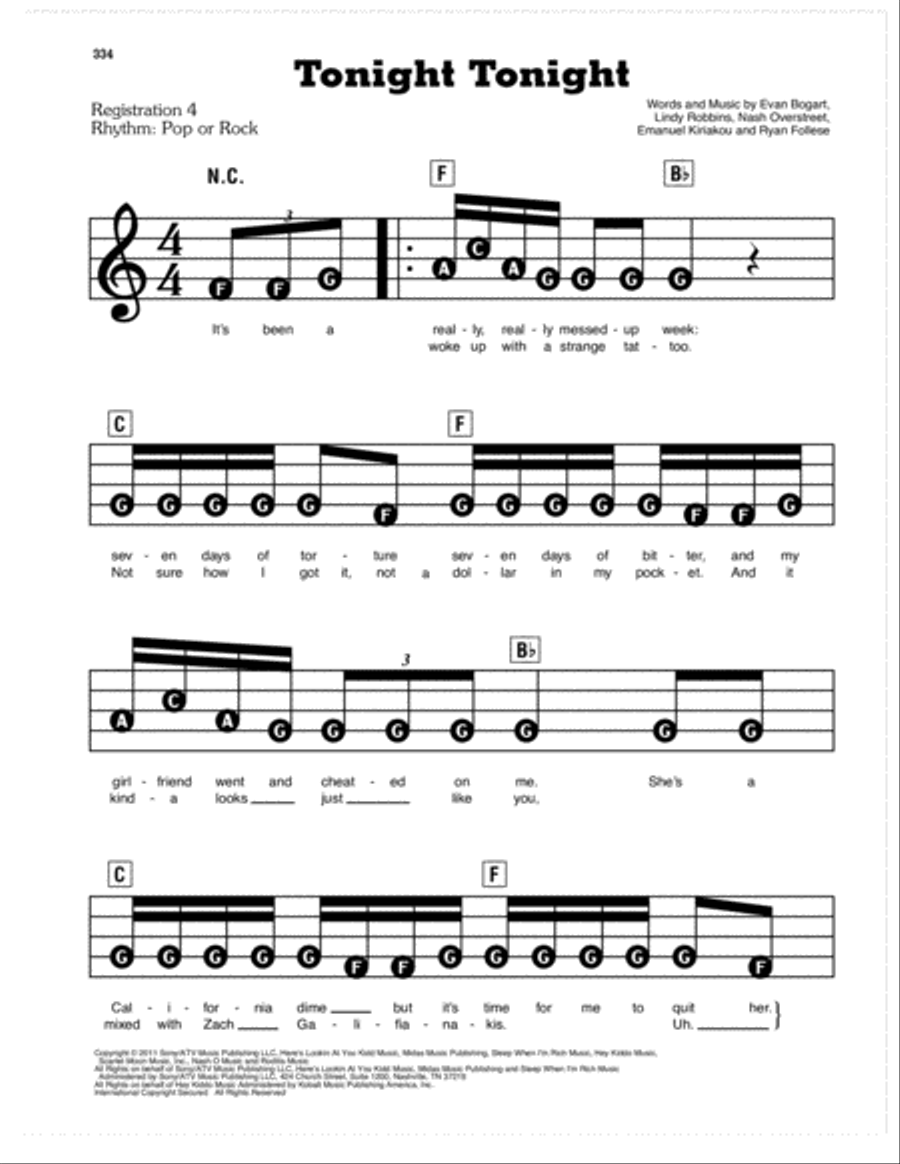Tonight Tonight Electronic Keyboard scores gallery preview page 1