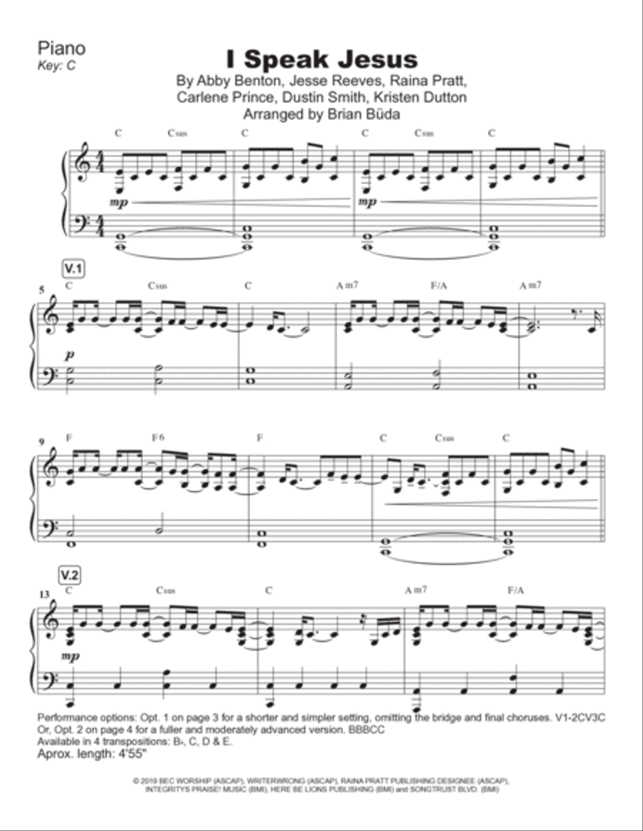 I Speak Jesus Piano Solo scores gallery preview page 2
