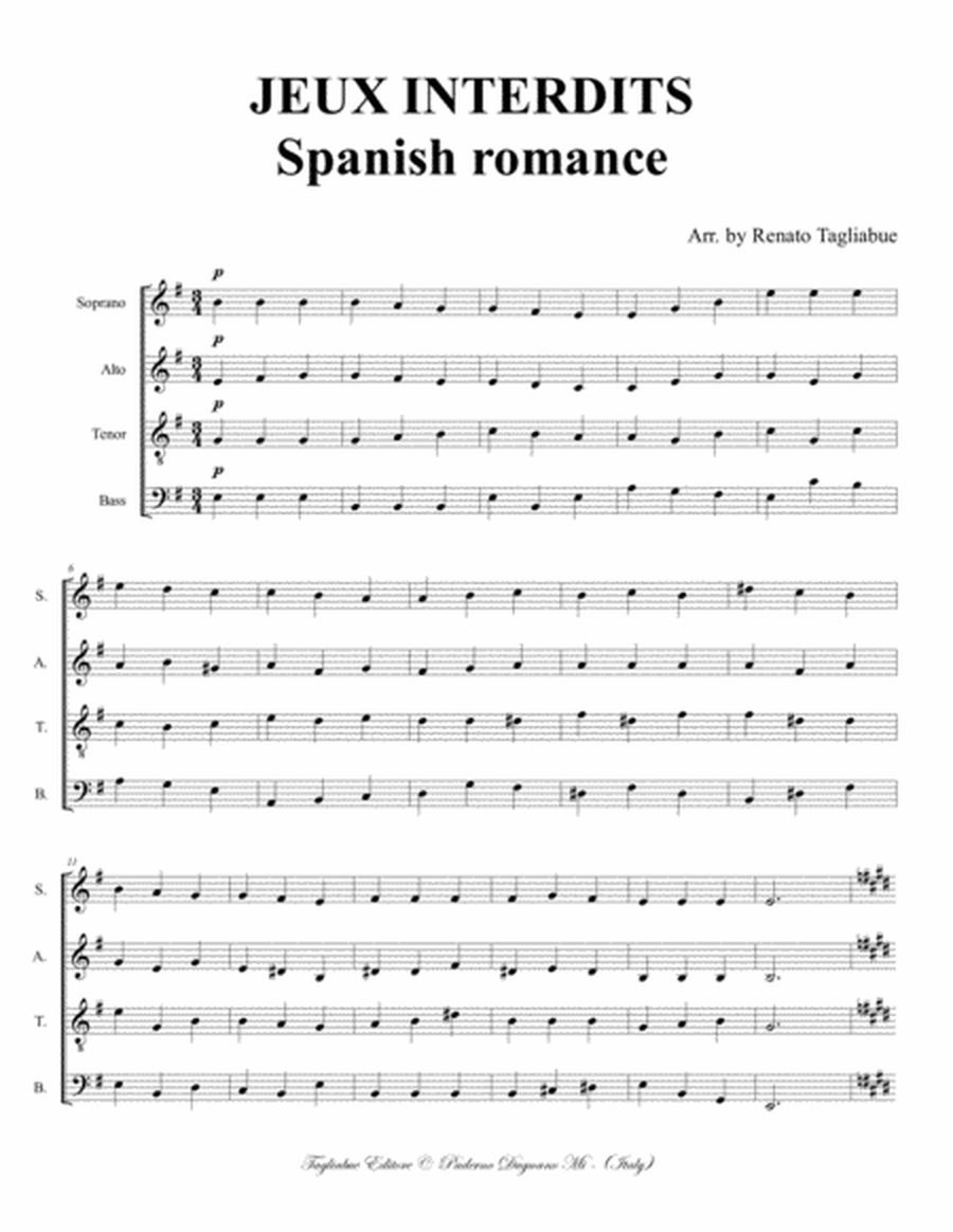 JEUX INTERDITS - Spanish romance - Arr. for SATB Choir in vocalization image number null
