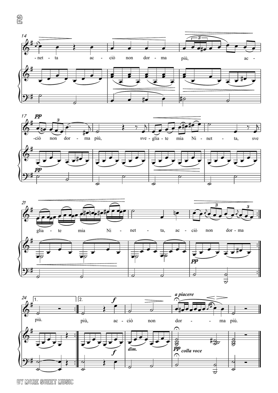Pergolesi-Nina in e minor,for Voice and Piano Piano, Vocal scores gallery preview page 4